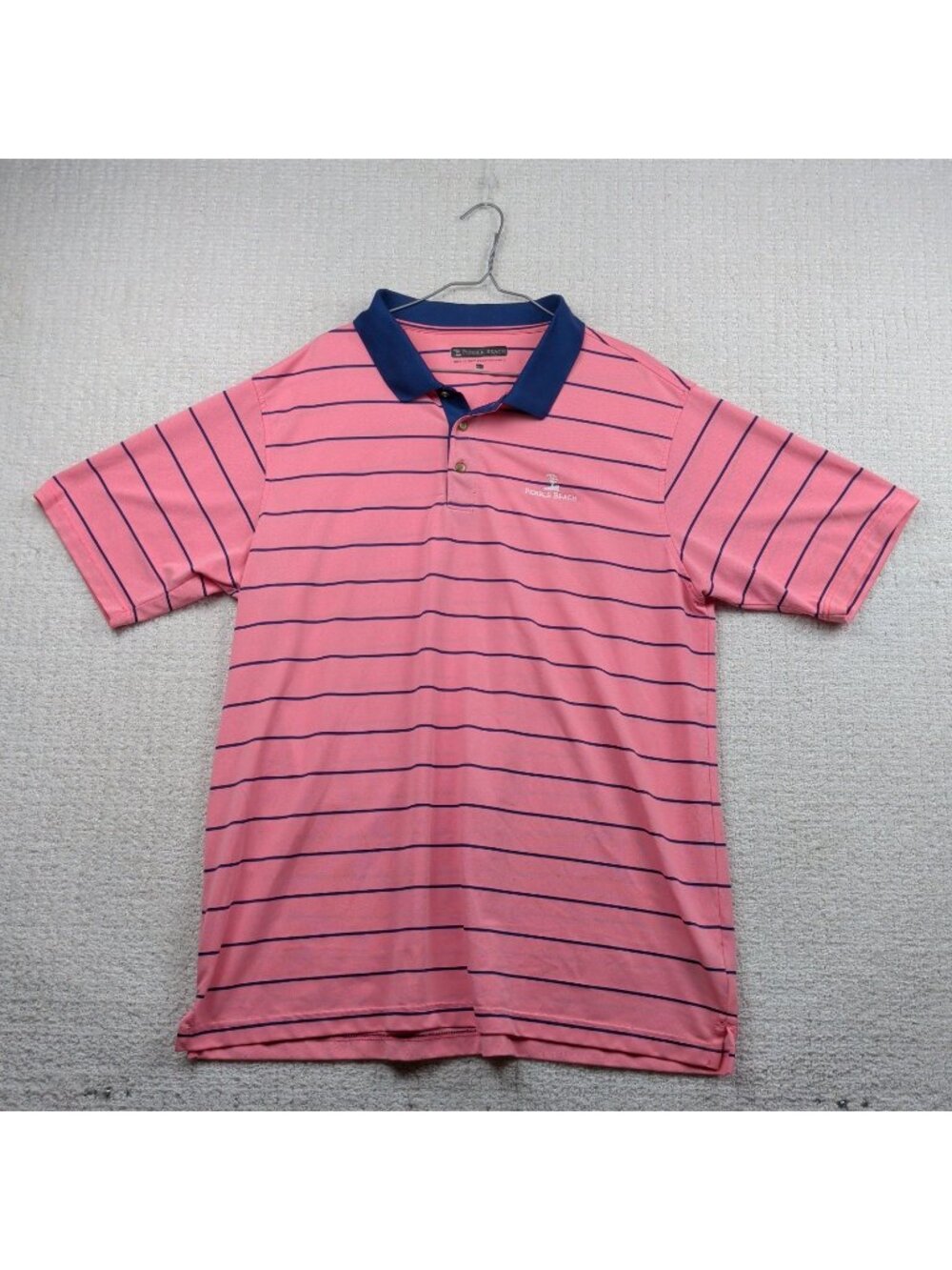 Pebble Beach Medium XXL Men Dry-Luxe Polo Golf Shirt Blue / Pink Stripes Preppy